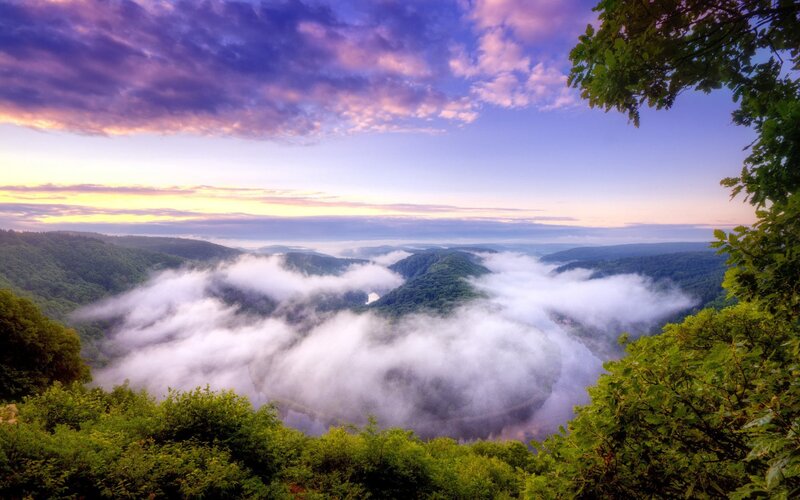 River Valley at Sunrise — Purple, Serene
