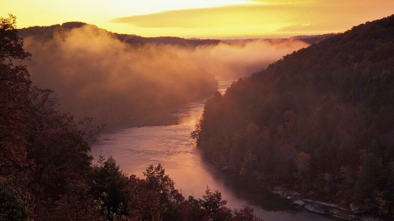 river valley at sunrise