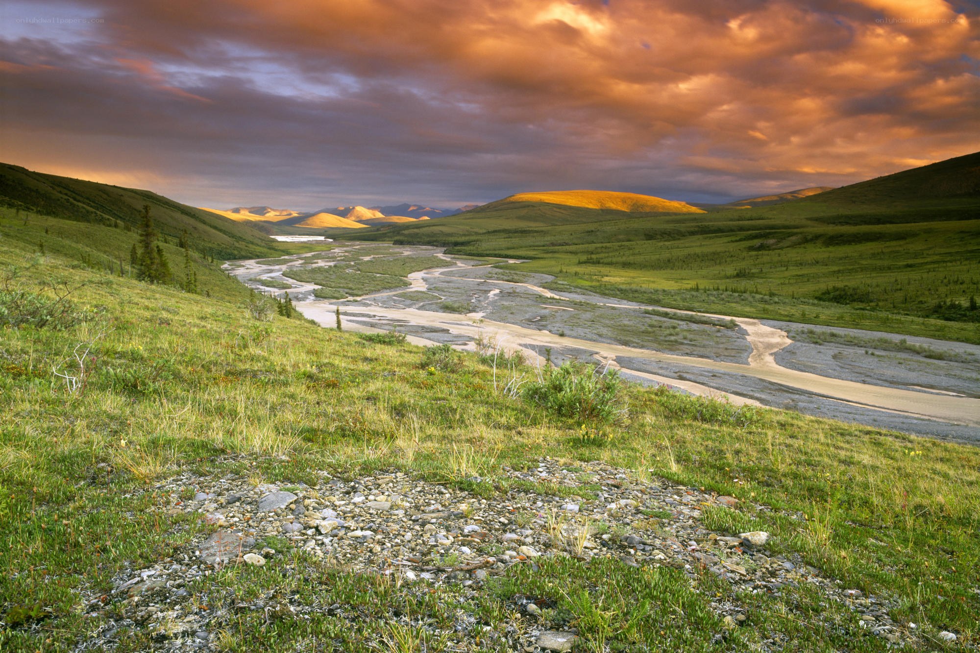 river valley at sunset