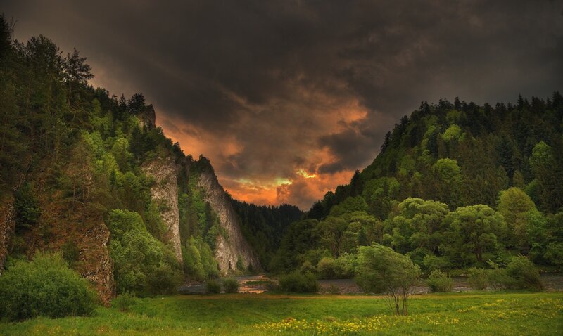 River Valley at Sunset — Green, Dramatic
