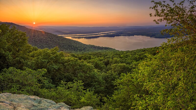 River Valley at Sunset — Green, Serene, Photograph, Sun
