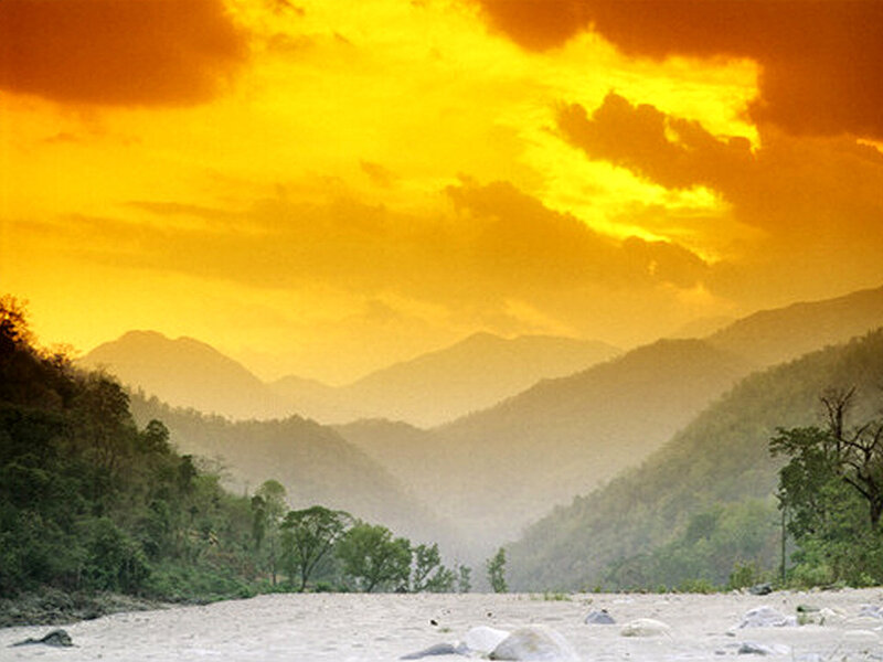 River Valley at Sunset — Yellow, Serene, Photograph