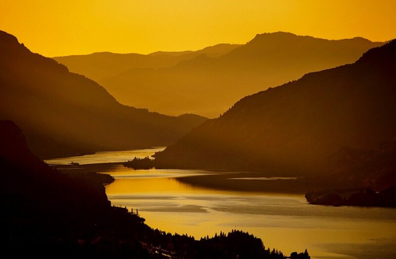 River Valley at Sunset — Yellow, Serene