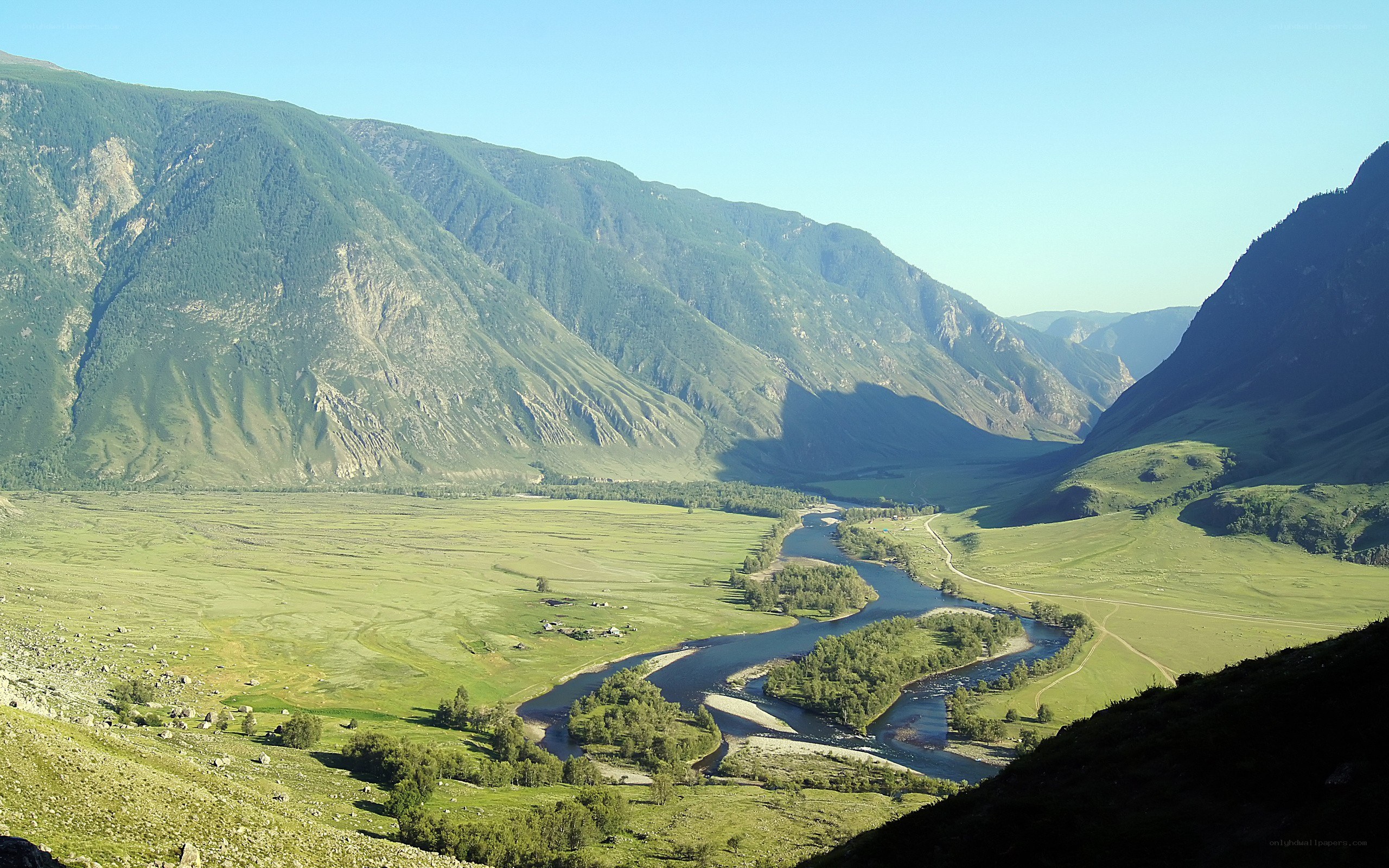 river valley in mountainous region