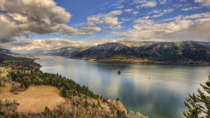 River Valley Landscape — Blue, Dramatic, Afternoon, Photograph, Mountains