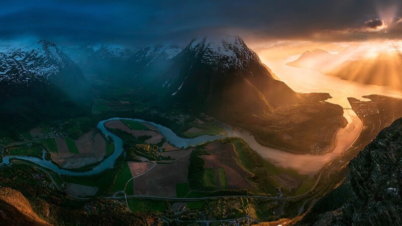 River Valley Landscape — Blue, Dramatic, Sunset, Photograph, Mountains