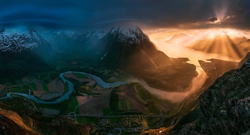 River Valley Landscape — Blue, Dramatic, Sunset, Photograph