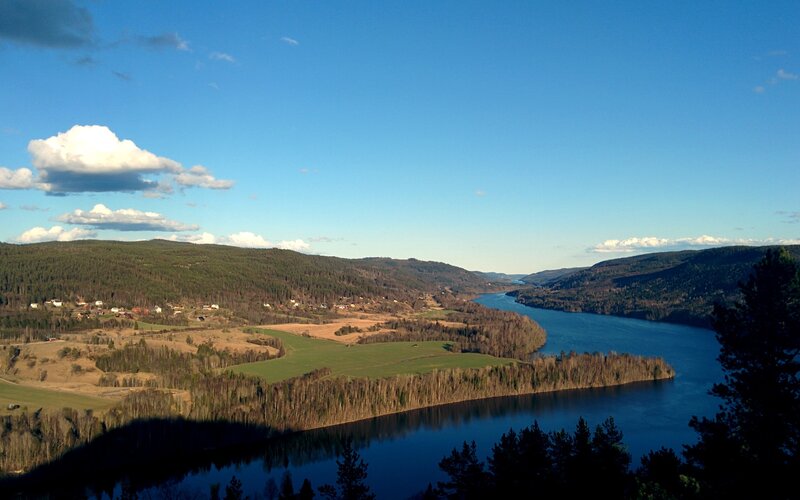 River Valley Landscape — Blue, Serene, Afternoon, Photograph, Hills, Trees