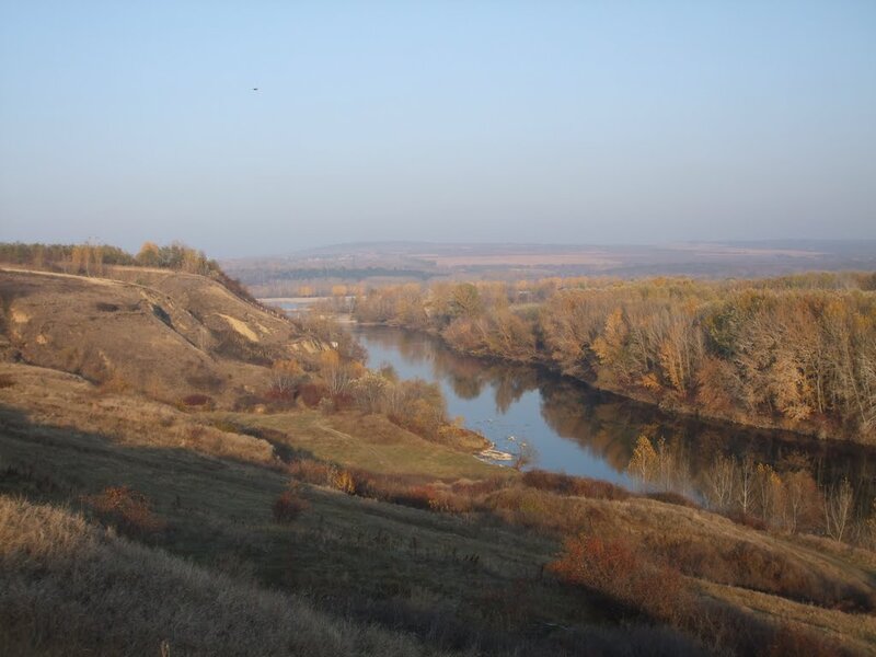 River Valley Landscape — Blue, Serene, Autumn, Photograph, Trees
