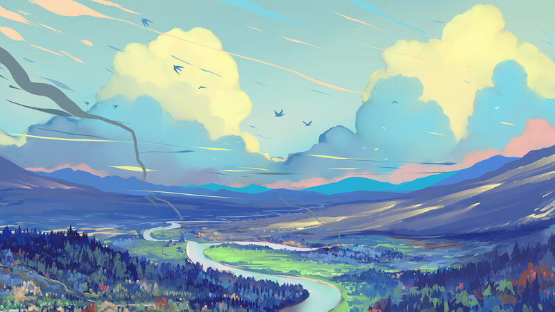 River Valley Landscape — Blue, Serene, Morning