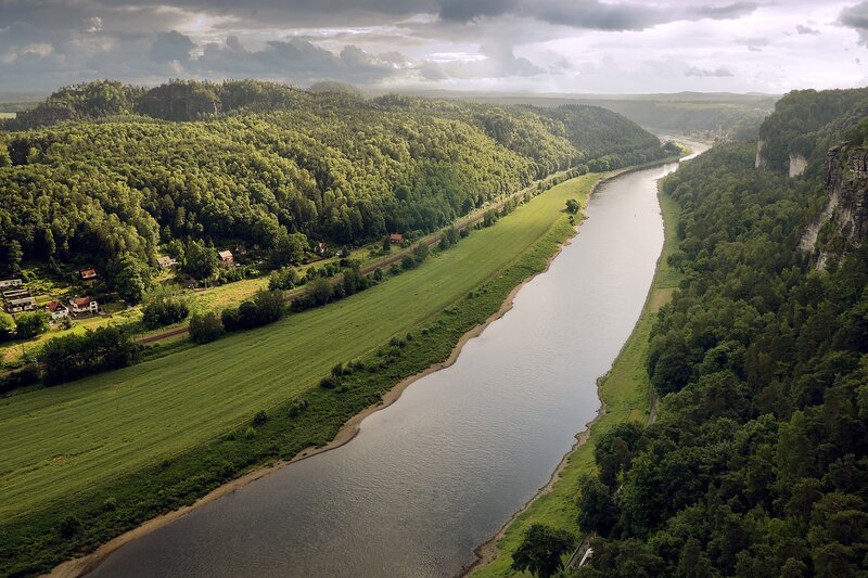 River Valley Landscape — Green, Dramatic, Afternoon, Photograph, Forest