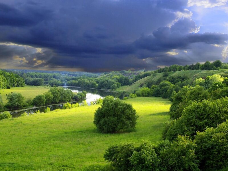 River Valley Landscape — Green, Dramatic, Afternoon, Photograph, Hills