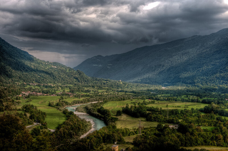 River Valley Landscape — Green, Dramatic, Afternoon, Photograph, Mountains