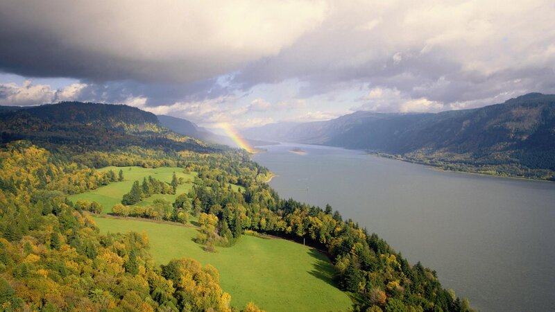 River Valley Landscape — Green, Dramatic, Afternoon, Photograph, Rainbow