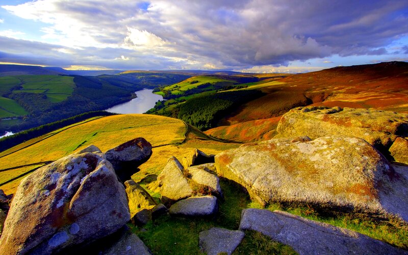 River Valley Landscape — Green, Dramatic, Afternoon, Photograph, Rocks