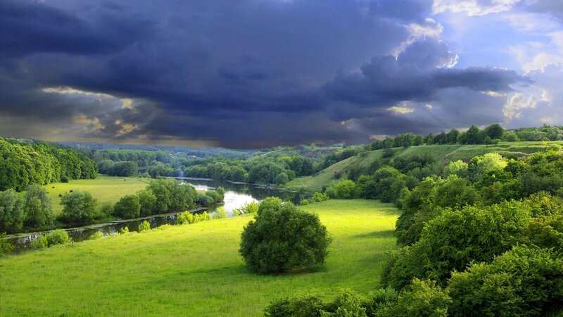 River Valley Landscape — Green, Dramatic, Afternoon, Photograph, Trees