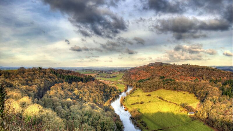 River Valley Landscape — Green, Dramatic, Autumn, Photograph, Hills