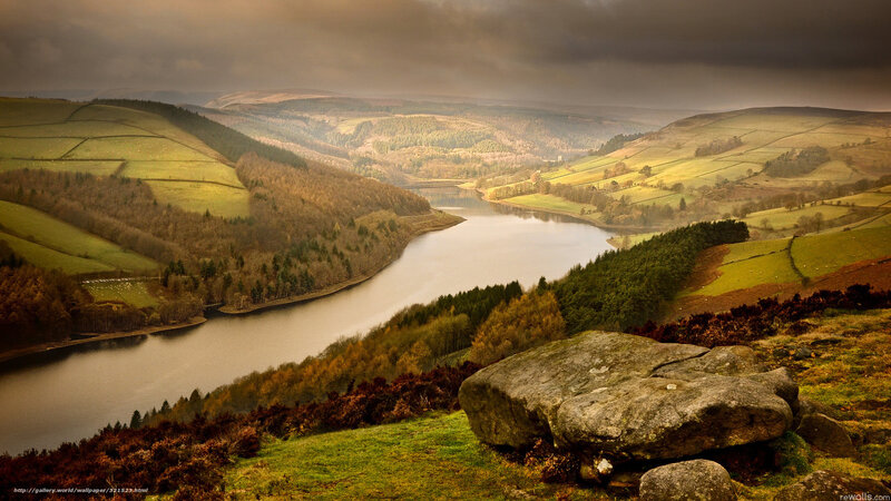 River Valley Landscape — Green, Dramatic, Autumn, Photograph, Hills, Trees