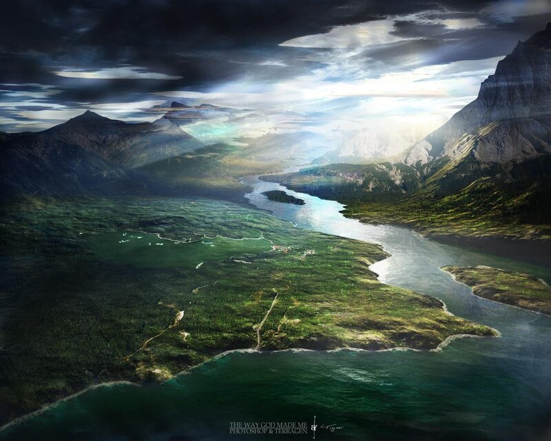 River Valley Landscape — Green, Dramatic, Morning