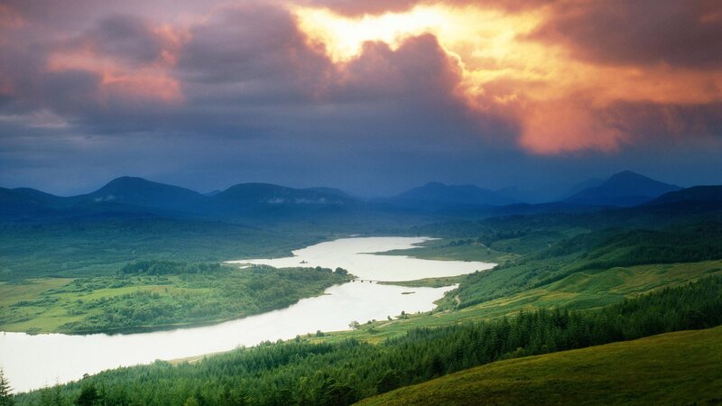 River Valley Landscape — Green, Dramatic, Sunset, Photograph