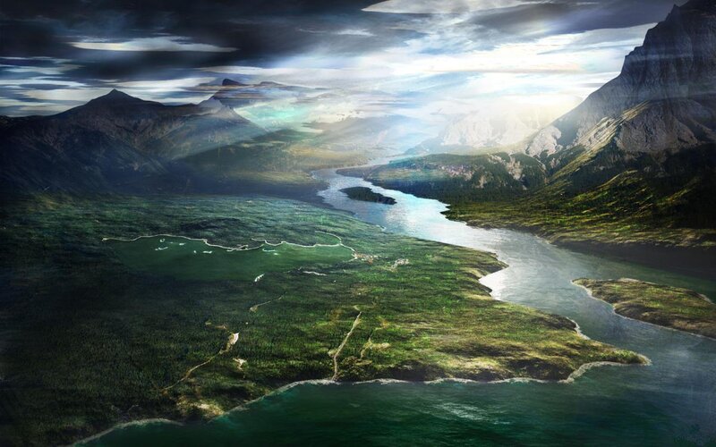 River Valley Landscape — Green, Dramatic