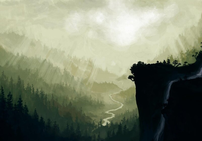 River Valley Landscape — Green, Misty