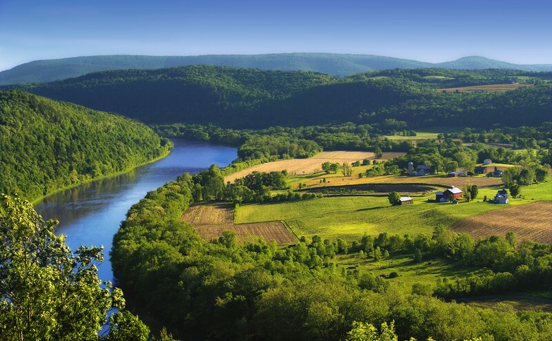 River Valley Landscape — Green, Serene, Afternoon, Photograph, Farms