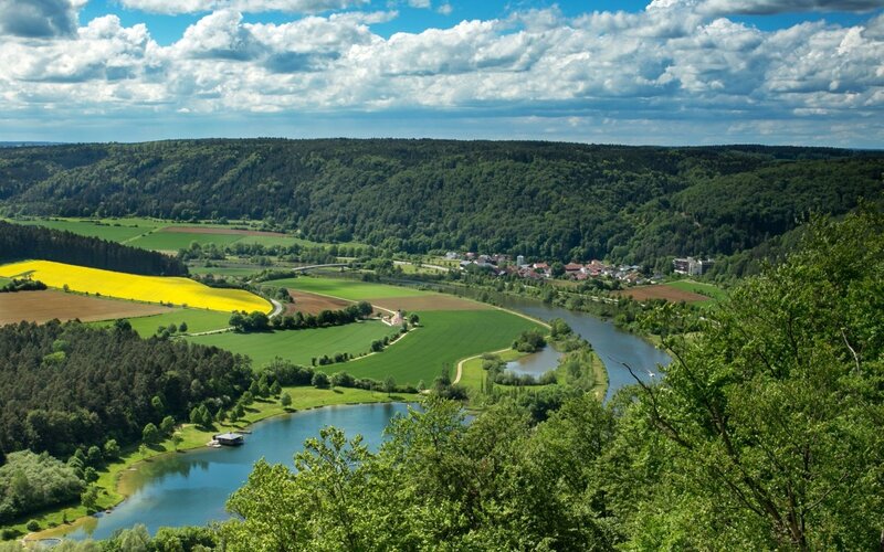 River Valley Landscape — Green, Serene, Afternoon, Photograph, Fields