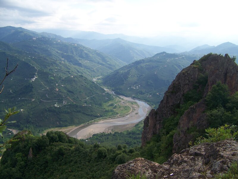 River Valley Landscape — Green, Serene, Afternoon, Photograph, Mountains, Trees, Brown