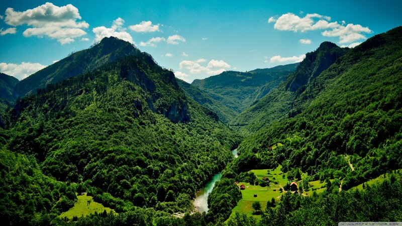 River Valley Landscape — Green, Serene, Afternoon, Photograph, Mountains, Village