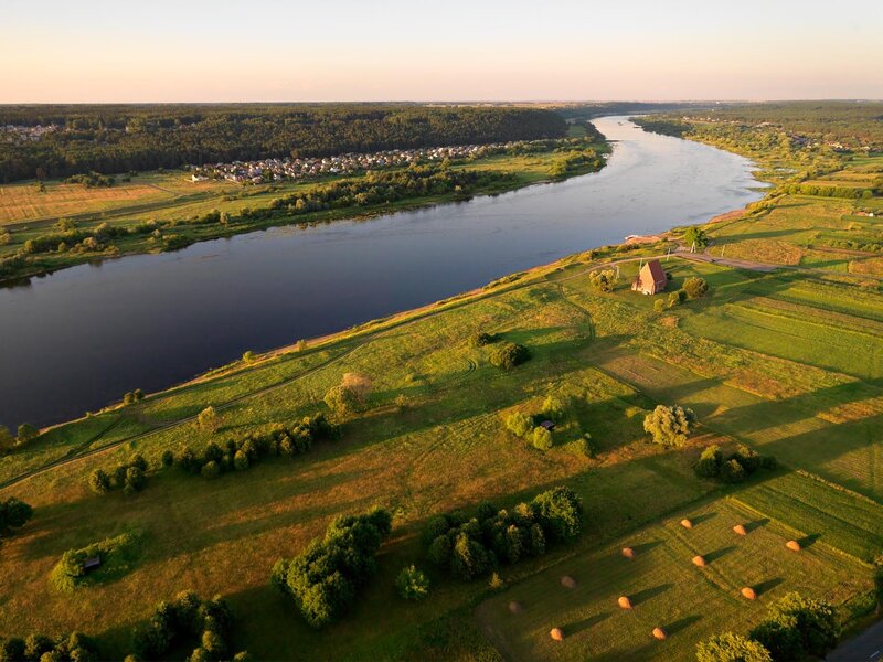 River Valley Landscape — Green, Serene, Sunset, Photograph, Fields