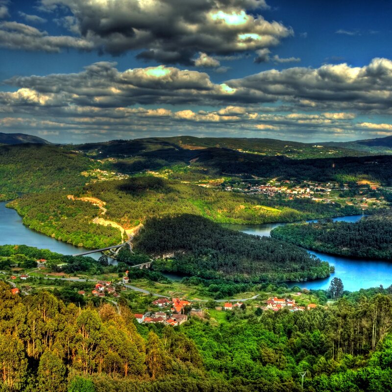 River valley landscape with bridge