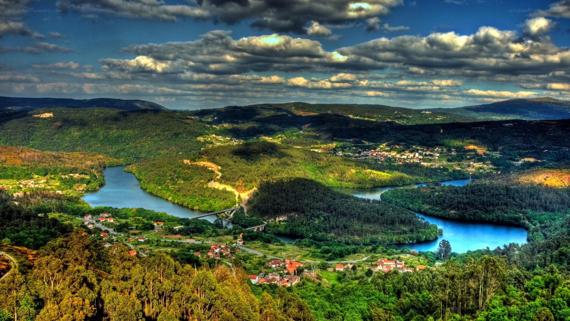 River valley landscape with bridge
