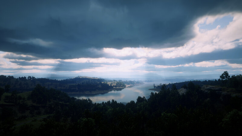 River Valley under Storm Clouds — Blue