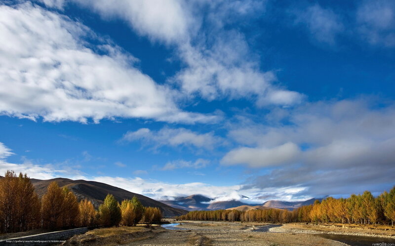 River Valley with Autumn Trees — Blue, Serene
