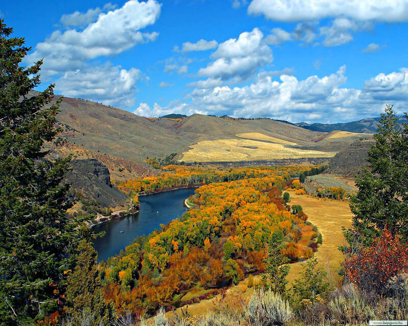 River Valley with Autumn Trees — Blue