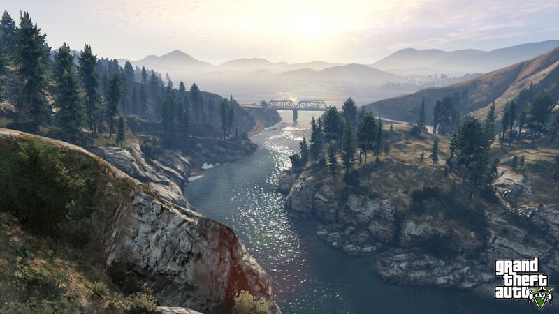 river valley with bridge in game