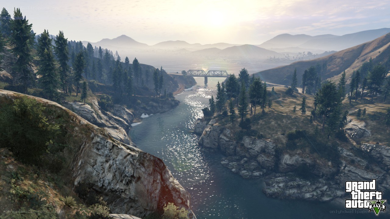 river valley with bridge in game