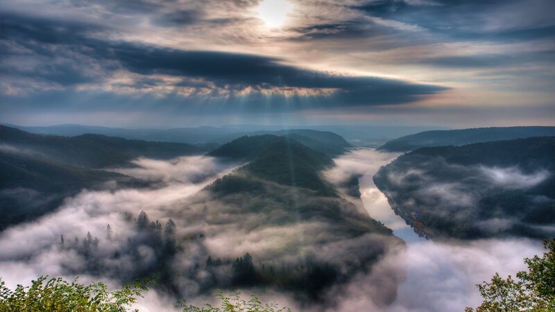 River Valley with Fog — Blue