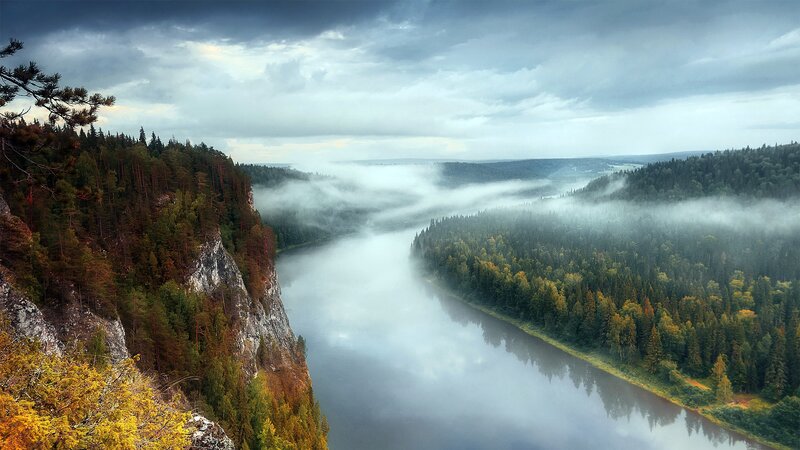 River Valley with Fog — Green
