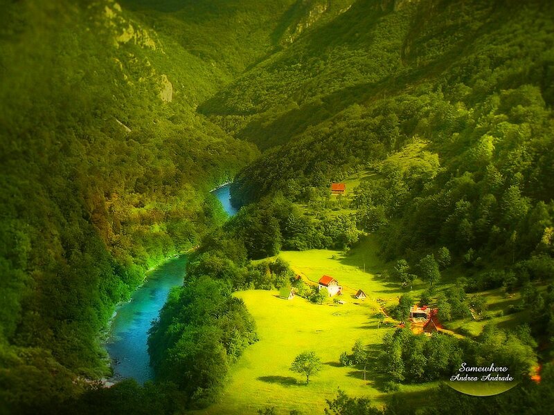 River valley with green hills
