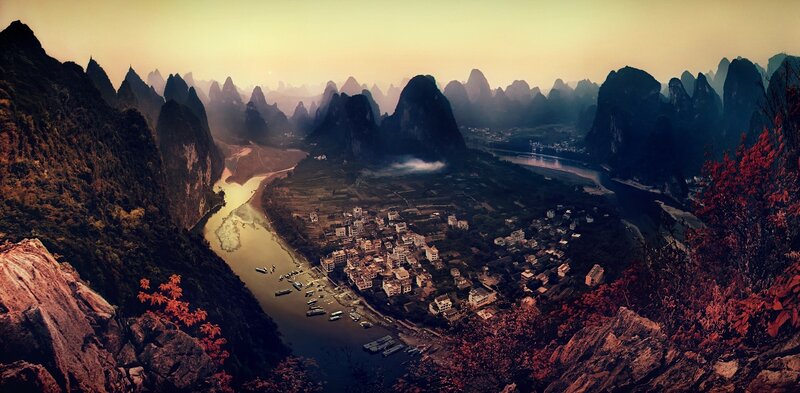 River Valley with Karst Mountains