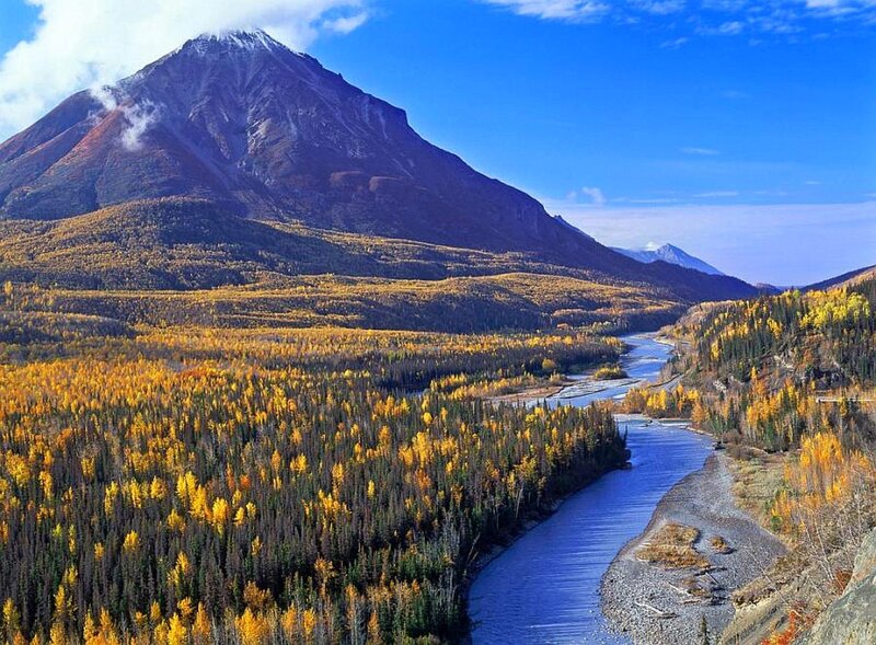 river valley with mountain
