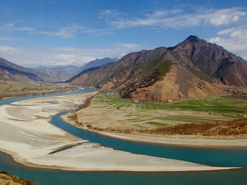 river valley with mountains