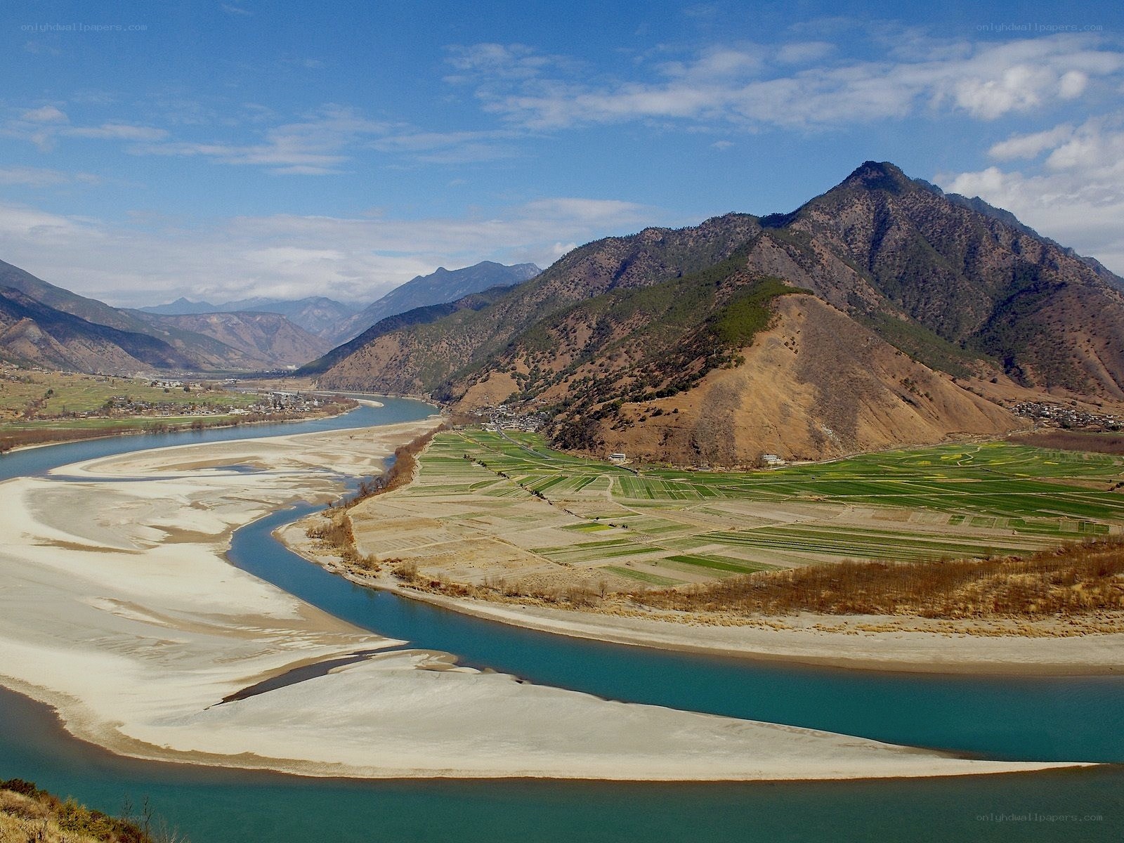 river valley with mountains