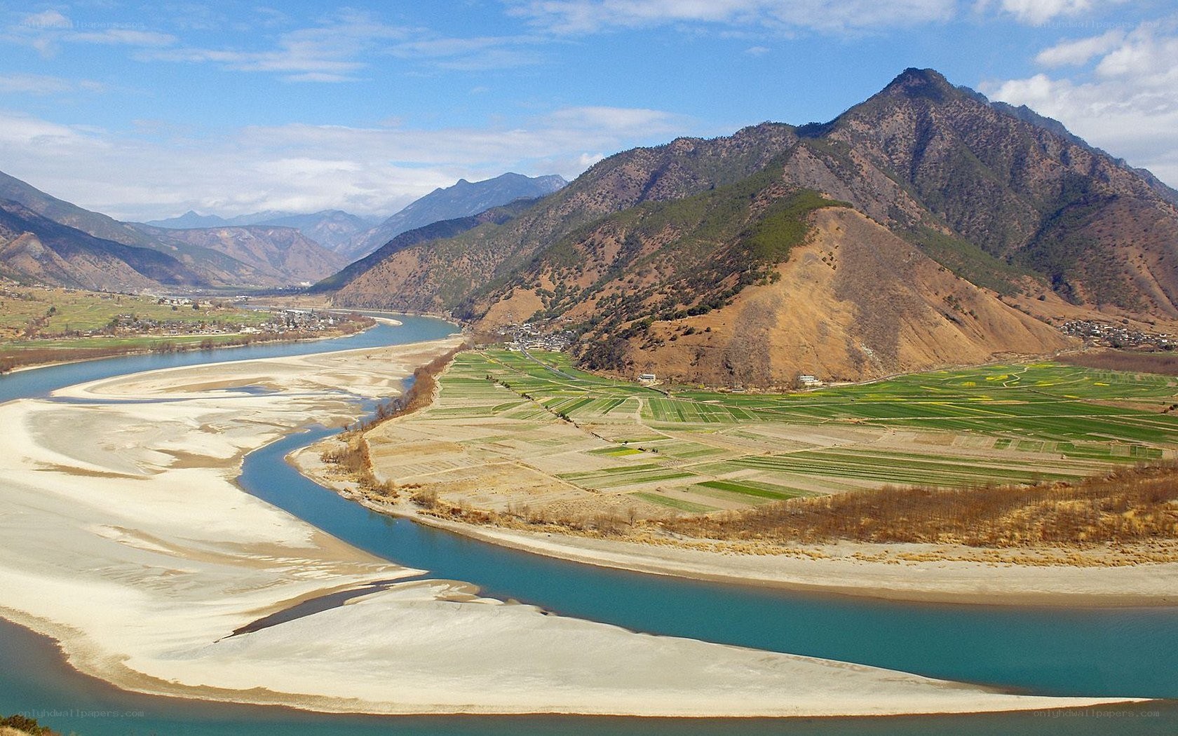 river valley with mountains
