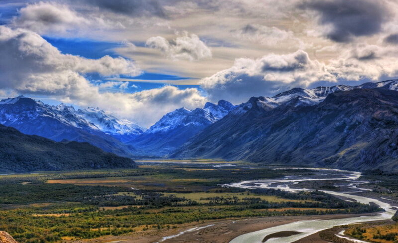 River Valley with Mountains — Blue