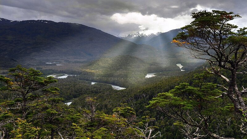 River Valley with Mountains — Green, Dramatic, Photograph