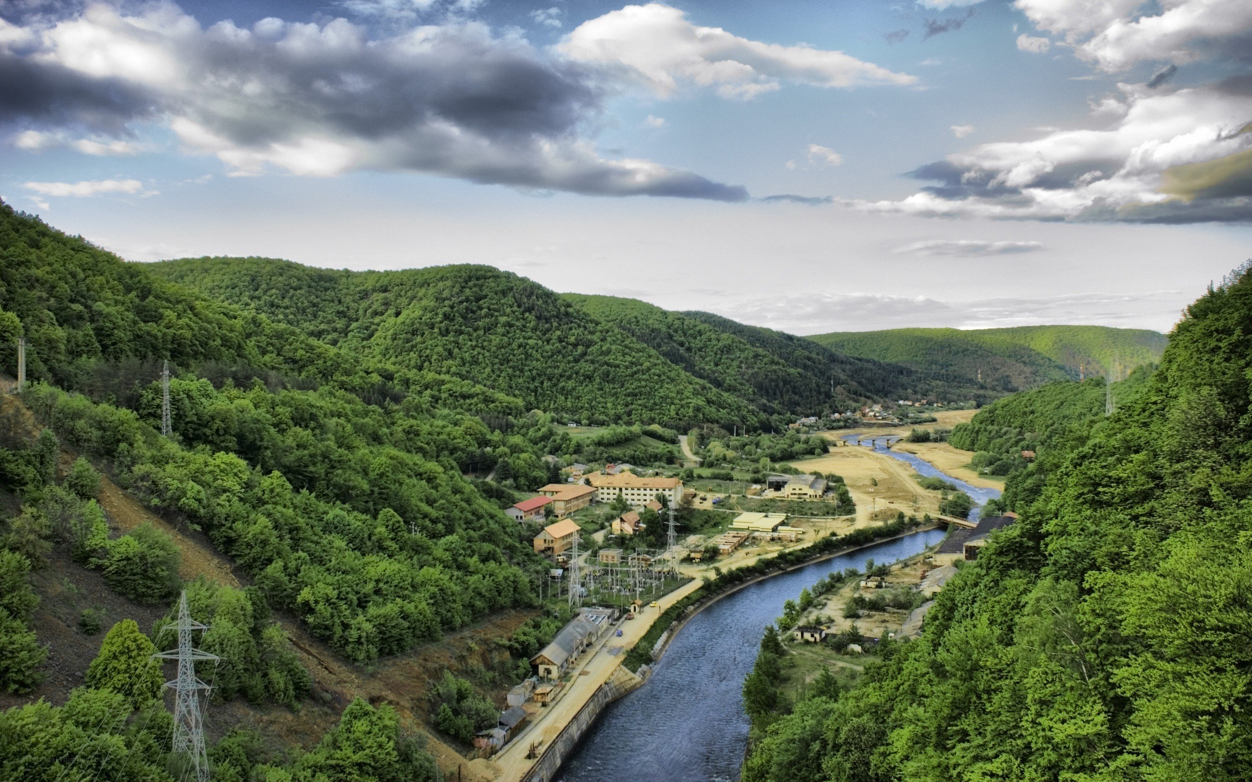 River valley with power station