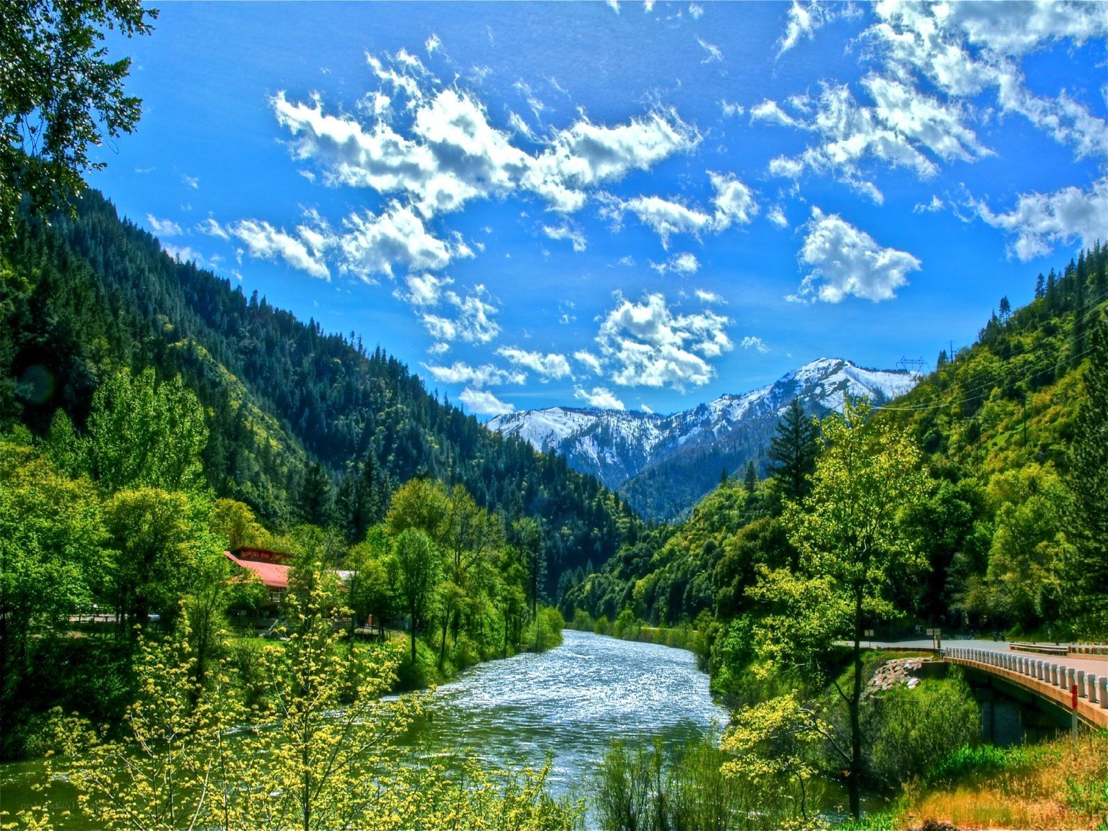 River valley with snow-capped mountains